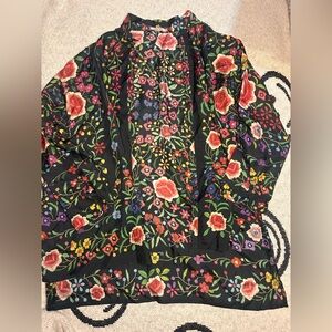 Johnny Was Black Floral Button Down Shirt